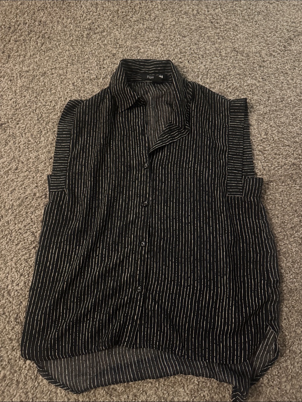 Forever 21 Black Pinstripe Sleeveless Button-Up Top